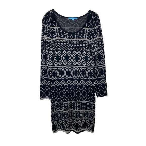 Antonio Melani Soft Sweater Dress Size M Black with Silver Metallic Print Party - Picture 1 of 7